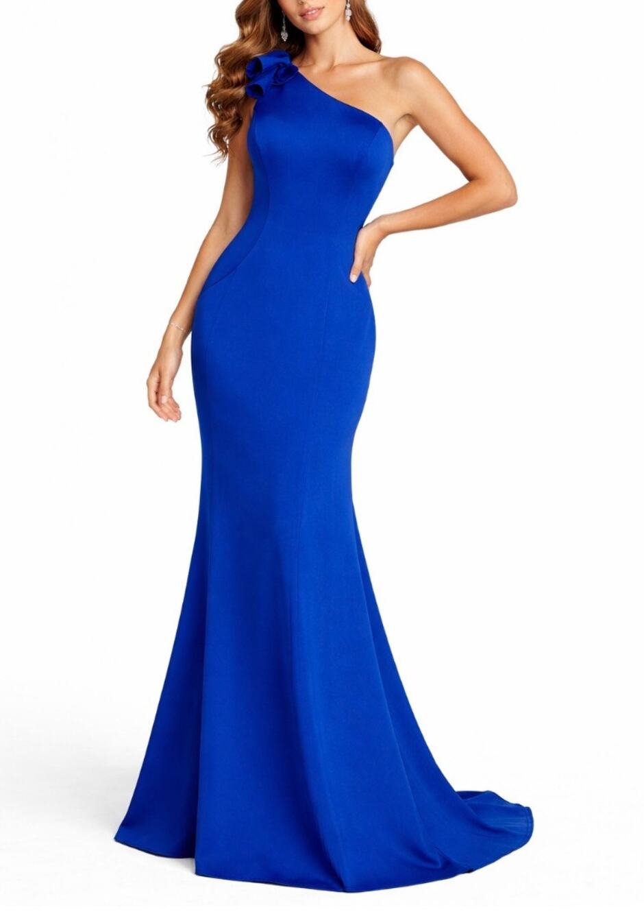 Jovani 09973 Women's Blue Evening Gown One Shoulder Formal Mermaid Dress Size 14